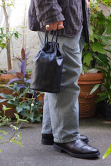 BAG70 ≪BLACK≫ GOAT LEATHER POUCH ゴートレザー巾着ポーチ
