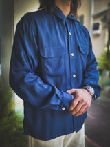 RCL62 ≪NAVY≫ "MOTOR NEW VINTAGE" RAYON LONG SLEEVE OPEN COLLAR SHIRTSレーヨン開襟長袖シャツ