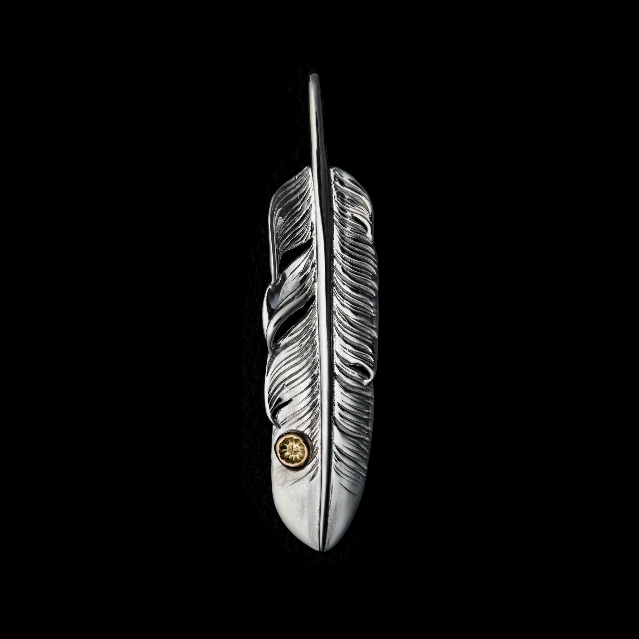 アクセサリー fye FT-07R , FEATHER PENDANT (18K GOLD ACCENT) , MEDUIM , RIGHT
