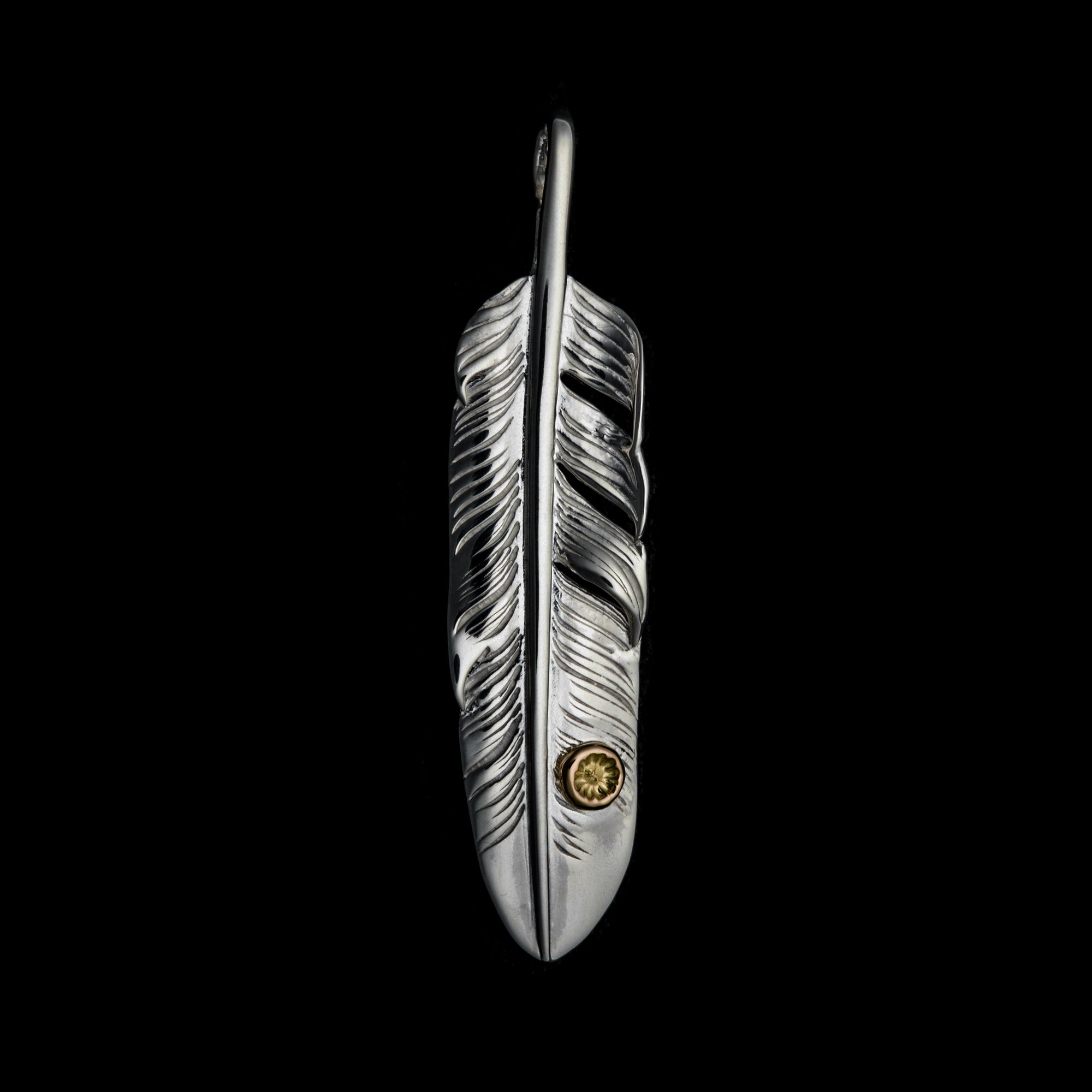 FT-07L , FEATHER PENDANT (18K GOLD ACCENT) , MEDUIM , LEFT / K18メタル付中フェザー(左)