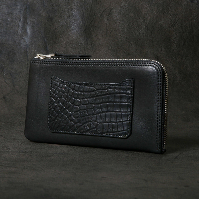 【2025 SPECIAL】FW5 ハンドダイ・クロコ × ホーウィンヌメ ≪BLACK≫ L字ファスナーロングウォレット