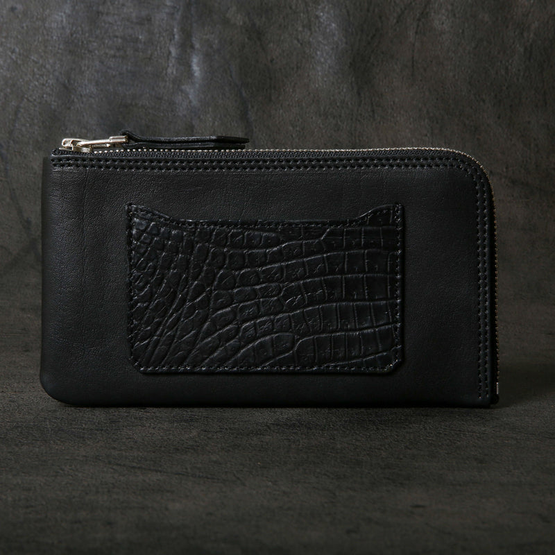 【2025 SPECIAL】FW5 ハンドダイ・クロコ × ホーウィンヌメ ≪BLACK≫ L字ファスナーロングウォレット