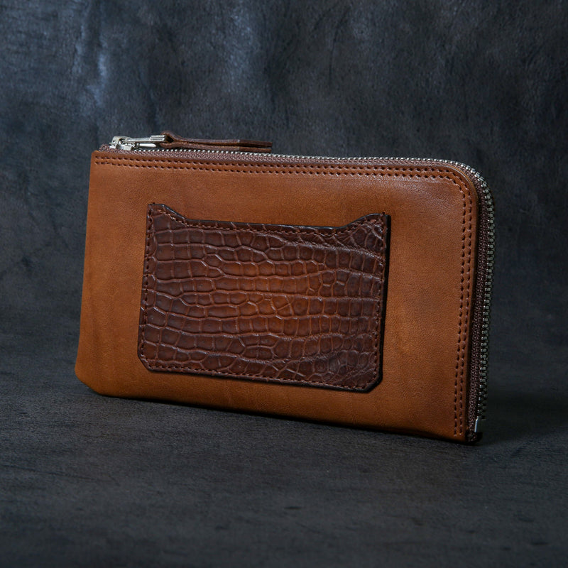 【2025 SPECIAL】FW5 ハンドダイ・クロコ × ホーウィンヌメ ≪BROWN≫ L字ファスナーロングウォレット