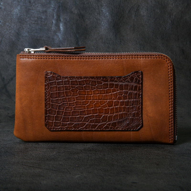 【2025 SPECIAL】FW5 ハンドダイ・クロコ × ホーウィンヌメ ≪BROWN≫ L字ファスナーロングウォレット