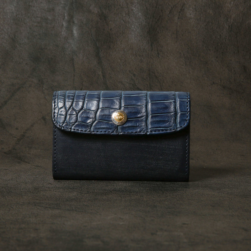 【2025 SPECIAL】CA6 藍染クロコ × ブライドルレザー カードケース