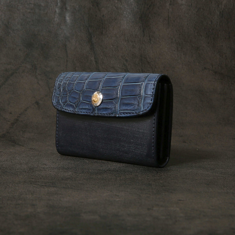 【2025 SPECIAL】CA6 藍染クロコ × ブライドルレザー カードケース