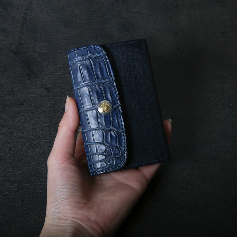 【2025 SPECIAL】CA6 藍染クロコ × ブライドルレザー カードケース