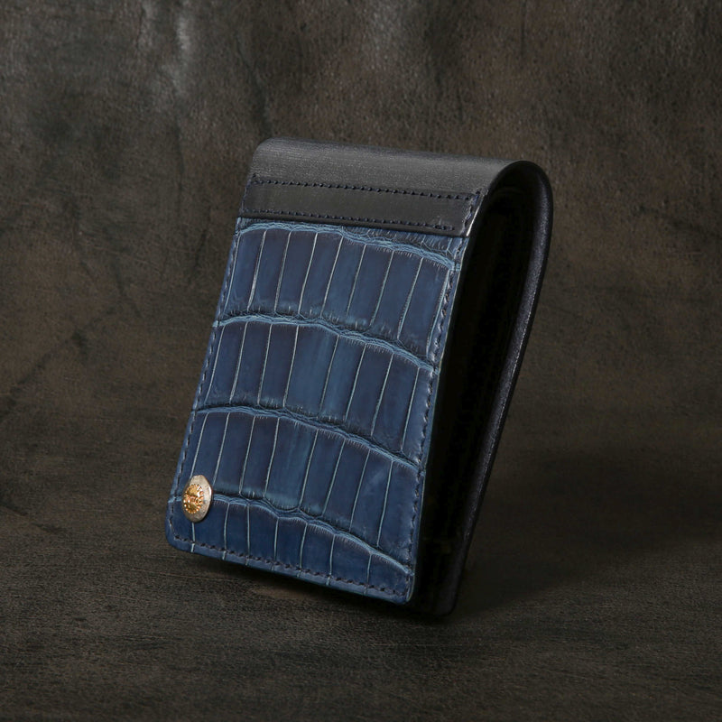【2025 SPECIAL】W1 藍染クロコ × ブライドルレザー ショートウォレット