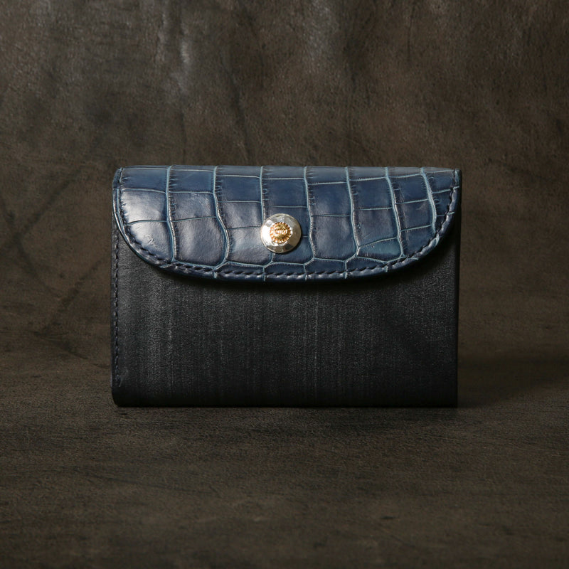 【2025 SPECIAL】W6 藍染クロコ × ブライドルレザー ミドルウォレット