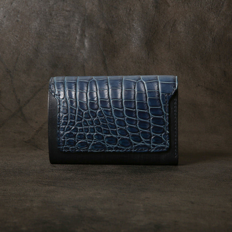 【2025 SPECIAL】W6 藍染クロコ × ブライドルレザー ミドルウォレット