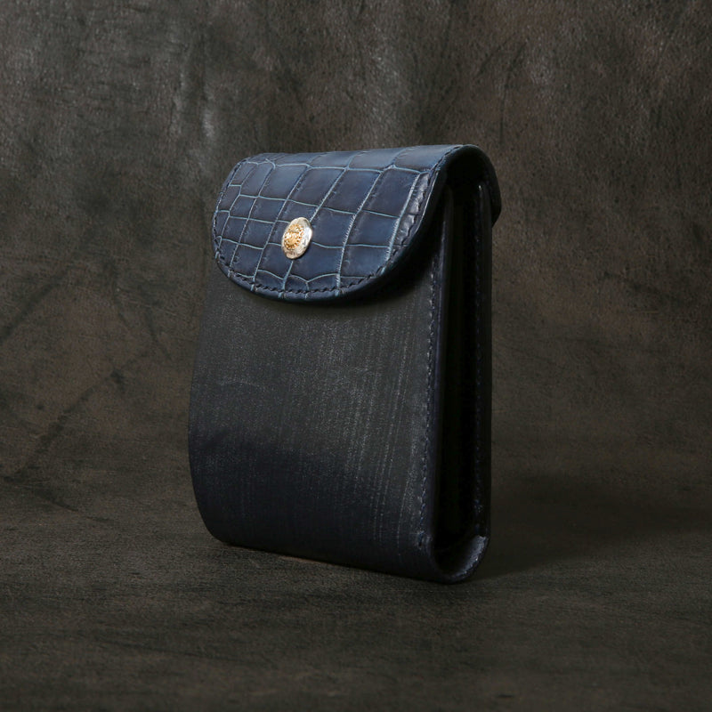 【2025 SPECIAL】W7 藍染クロコ × ブライドルレザー ショートウォレット