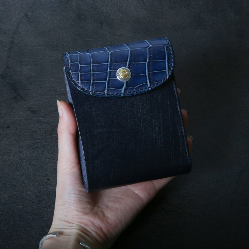 【2025 SPECIAL】W7 藍染クロコ × ブライドルレザー ショートウォレット