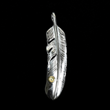 【NEW ARRIVAL】FT-57R FEATHER PENDANT (18K GOLD ACCENT) , LARGE , RIGHT /  55メタル付き大フェザー(右)