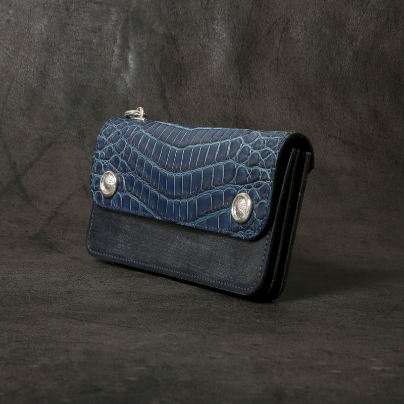 【2025 MOTOR SPECIAL】RLW1 藍染めクロコダイル × ブライドルレザー ≪INDIGO≫ トラッカーズロングウォレット