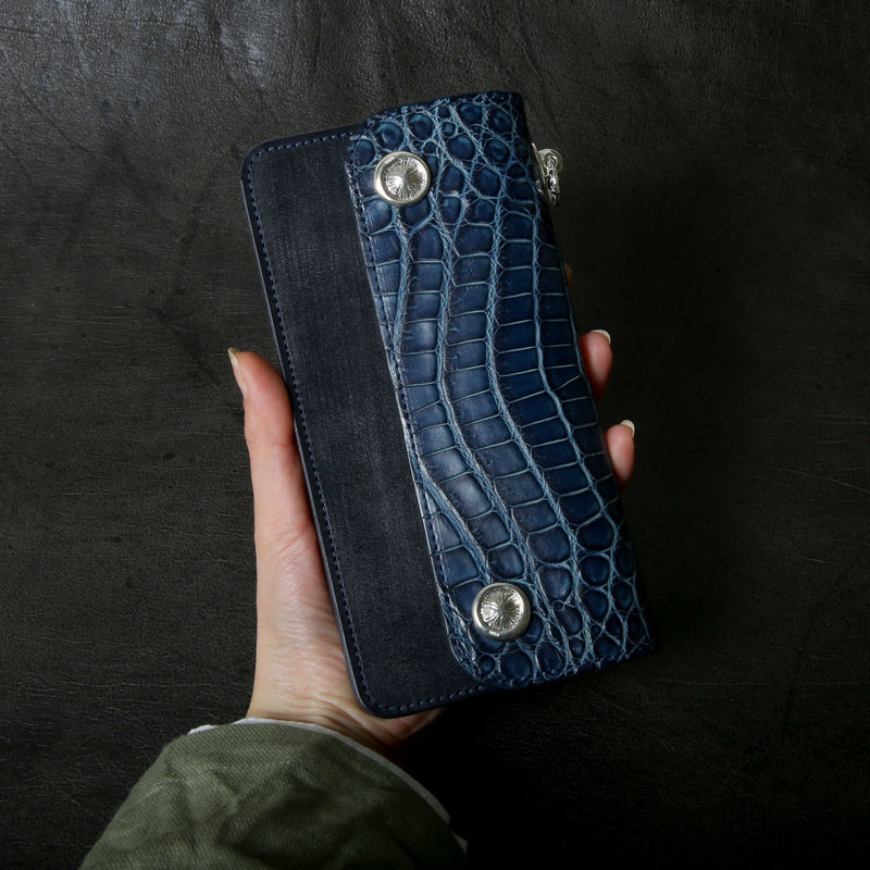 【2025 MOTOR SPECIAL】RLW1 藍染めクロコダイル × ブライドルレザー ≪INDIGO≫ トラッカーズロングウォレット