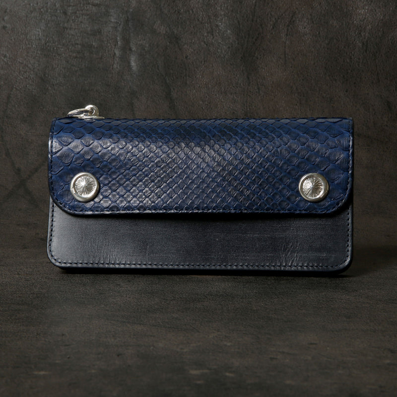 【2025 MOTOR SPECIAL】RLW1 藍染めパイソン × ブライドルレザー ≪INDIGO≫ トラッカーズロングウォレット