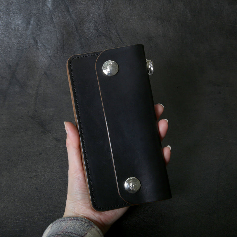 【2025 MOTOR SPECIAL】RLW1 ハンドダイ・イタリアンホースバット ≪BLACK≫ トラッカーズロングウォレット