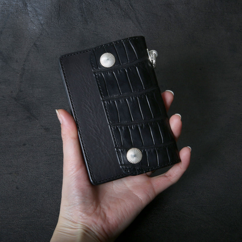【2025 MOTOR SPECIAL】RW8 ハンドダイ・ヌメクロコ ≪BLACK≫ トラッカーズミドルウォレット