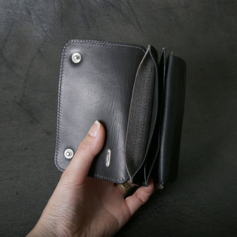 【2025 MOTOR SPECIAL】RW8 墨染めエレファント × マットバケッタ ≪SUMI≫ トラッカーズミドルウォレット