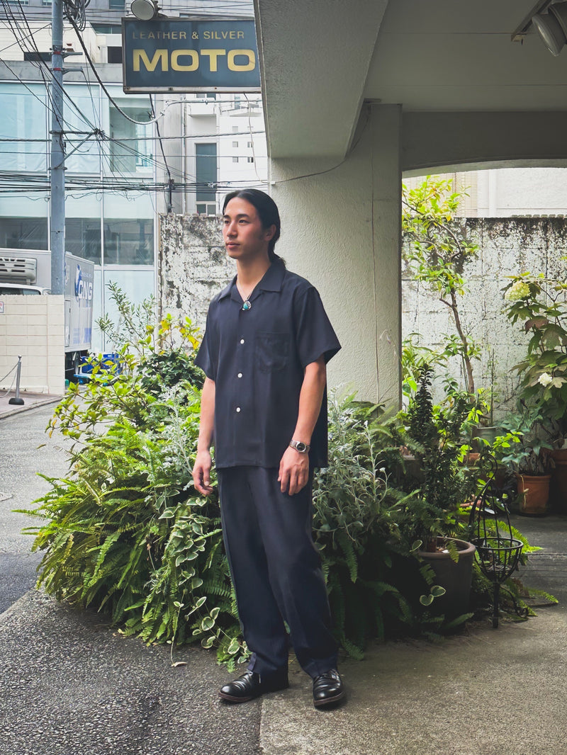 RCL63 ≪NAVY≫ "MOTOR NEW VINTAGE" RAYON SHORT SLEEVE OPEN COLLAR SHIRTSレーヨン開襟半袖シャツ