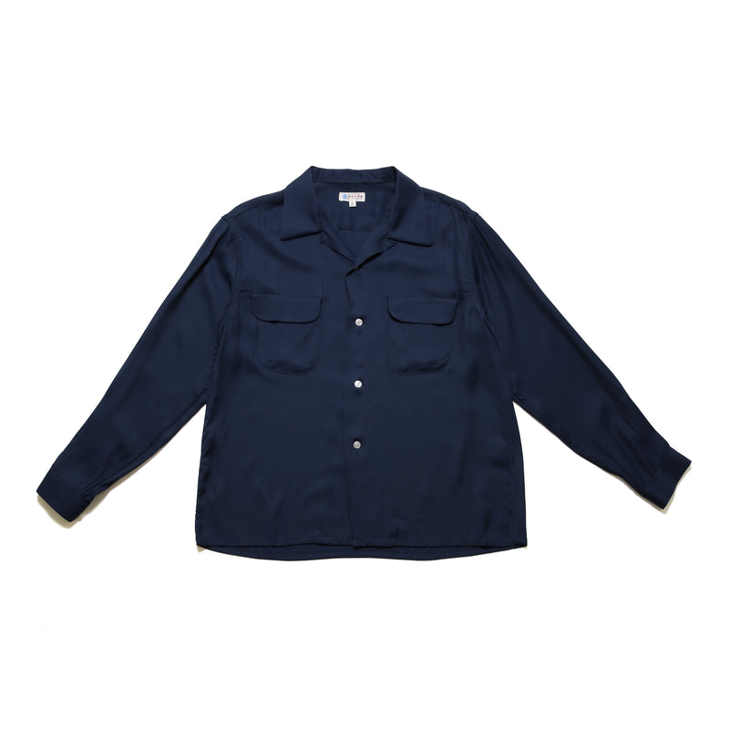 RCL62 ≪NAVY≫ "MOTOR NEW VINTAGE" RAYON LONG SLEEVE OPEN COLLAR SHIRTSレーヨン開襟長袖シャツ