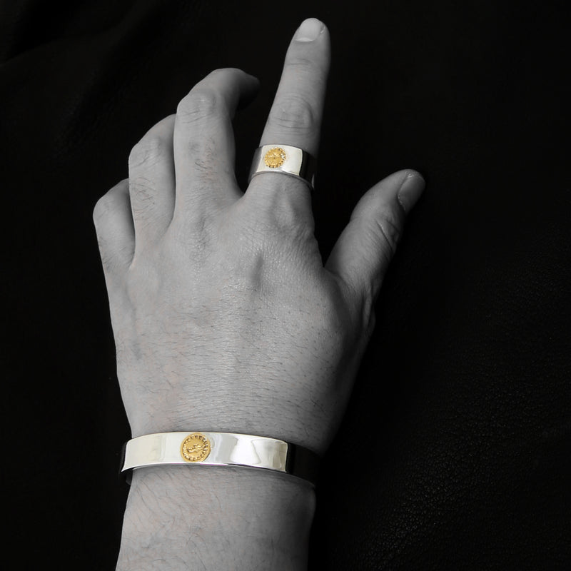 【2023AW COLLECTION】FLAT RING (24K GOLD ACCENT) / K24イーグルスタンプ付平打ちリング