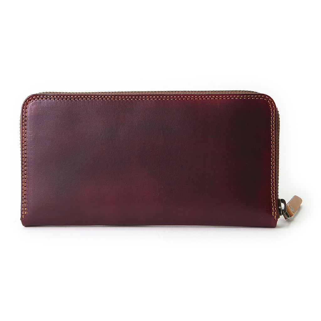 FW1D ≪BURGUNDY≫ HAND-DYED ZIP LONG WALLET / 手染めジップロング