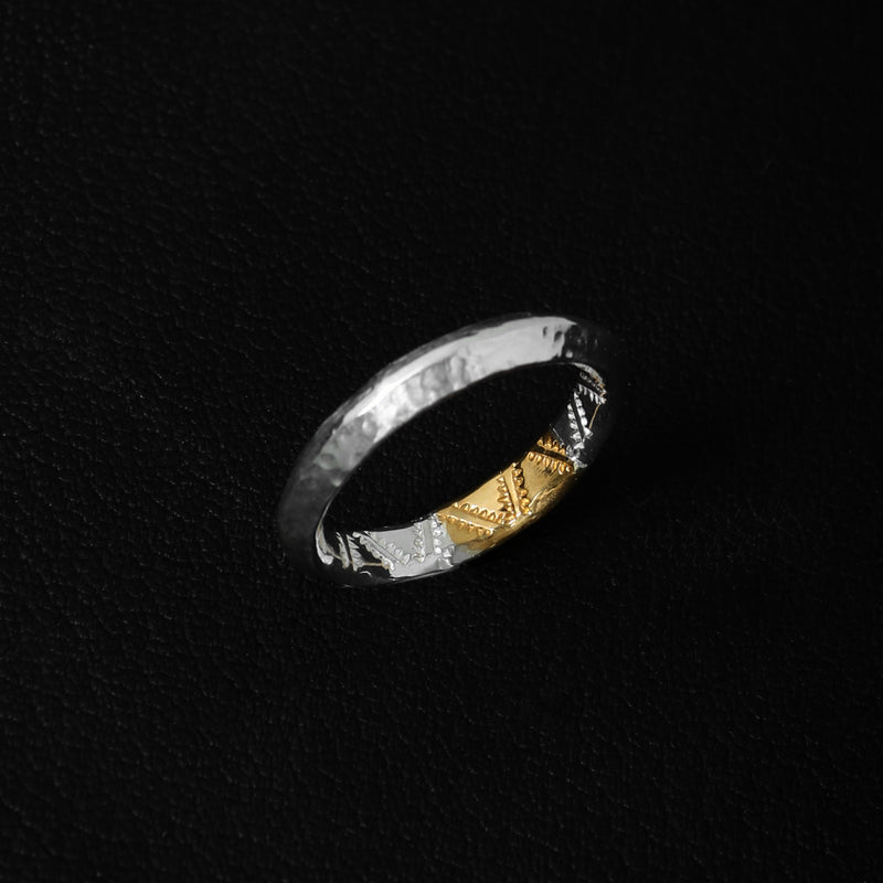 RTN-11 TSUKI TO TAIYO NATIVE STAMP RING (24K GOLD ACCENT)  /  月と太陽　ネイティブスタンプ リング