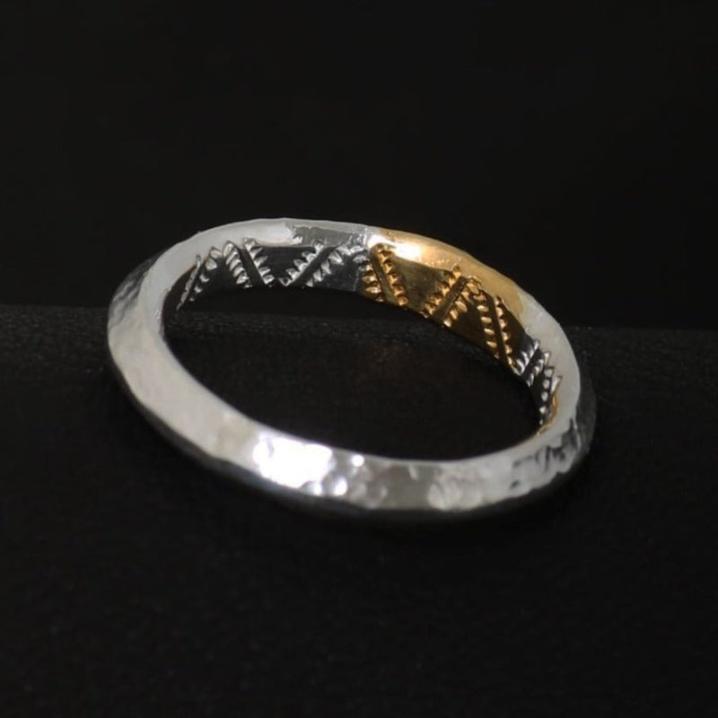 RTN-11 TSUKI TO TAIYO NATIVE STAMP RING (24K GOLD ACCENT)  /  月と太陽　ネイティブスタンプ リング