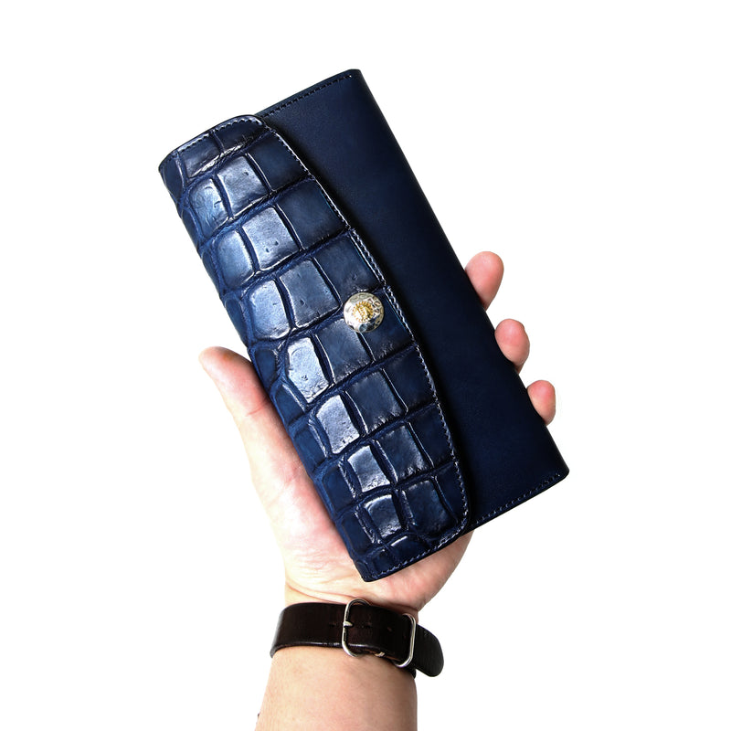 【2025 NEW COLLECTION】LW2 ハンドダイ・ヌメクロコ × ハンドダイ・ベルギーヌメ ≪NAVY≫ ロングウォレット