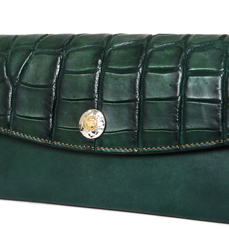 【2025 NEW COLLECTION】LW2 ハンドダイ・ヌメクロコ × ハンドダイ・ベルギーヌメ ≪GREEN≫ ロングウォレット