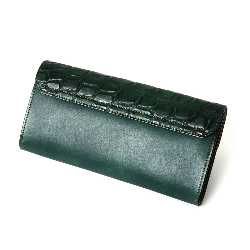 【2025 NEW COLLECTION】LW2 ハンドダイ・ヌメクロコ × ハンドダイ・ベルギーヌメ ≪GREEN≫ ロングウォレット