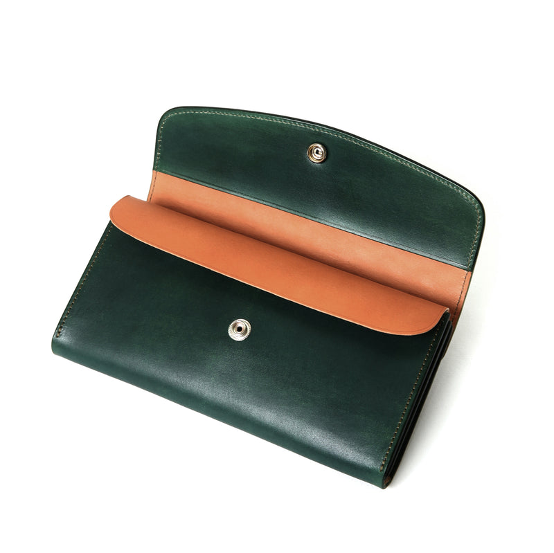 【2025 NEW COLLECTION】LW2 ハンドダイ・ヌメクロコ × ハンドダイ・ベルギーヌメ ≪GREEN≫ ロングウォレット