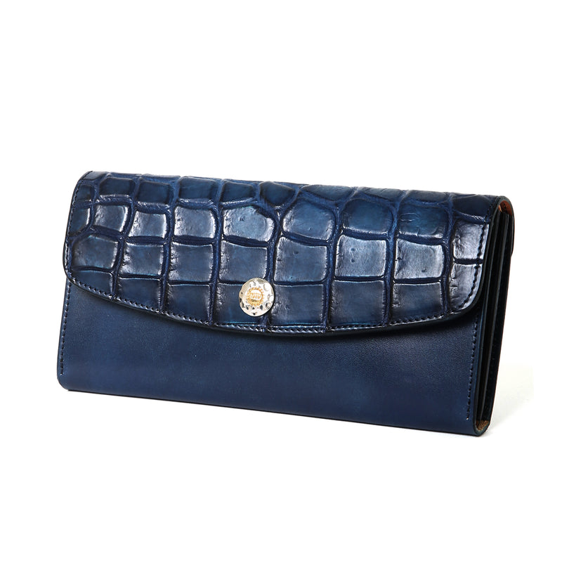 【2025 NEW COLLECTION】LW2 ハンドダイ・ヌメクロコ × ハンドダイ・ベルギーヌメ ≪NAVY≫ ロングウォレット