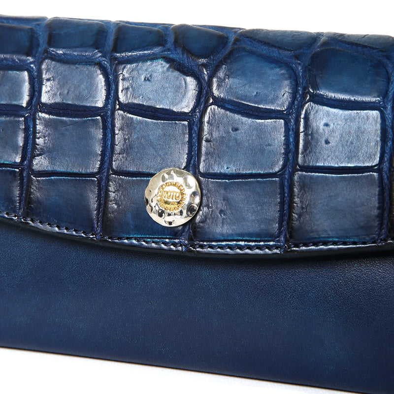 【2025 NEW COLLECTION】LW2 ハンドダイ・ヌメクロコ × ハンドダイ・ベルギーヌメ ≪NAVY≫ ロングウォレット