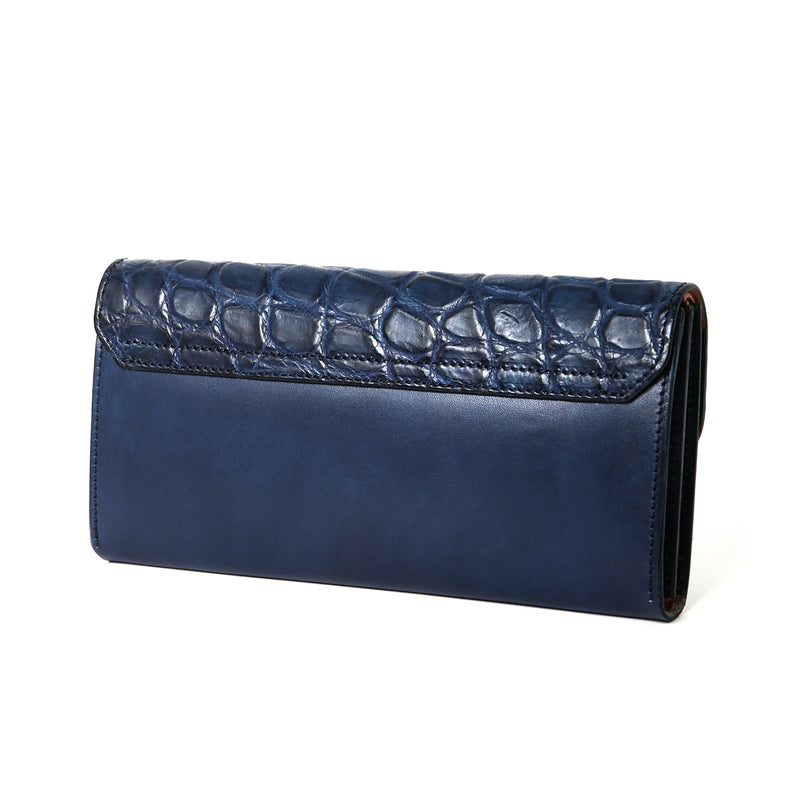 【2025 NEW COLLECTION】LW2 ハンドダイ・ヌメクロコ × ハンドダイ・ベルギーヌメ ≪NAVY≫ ロングウォレット