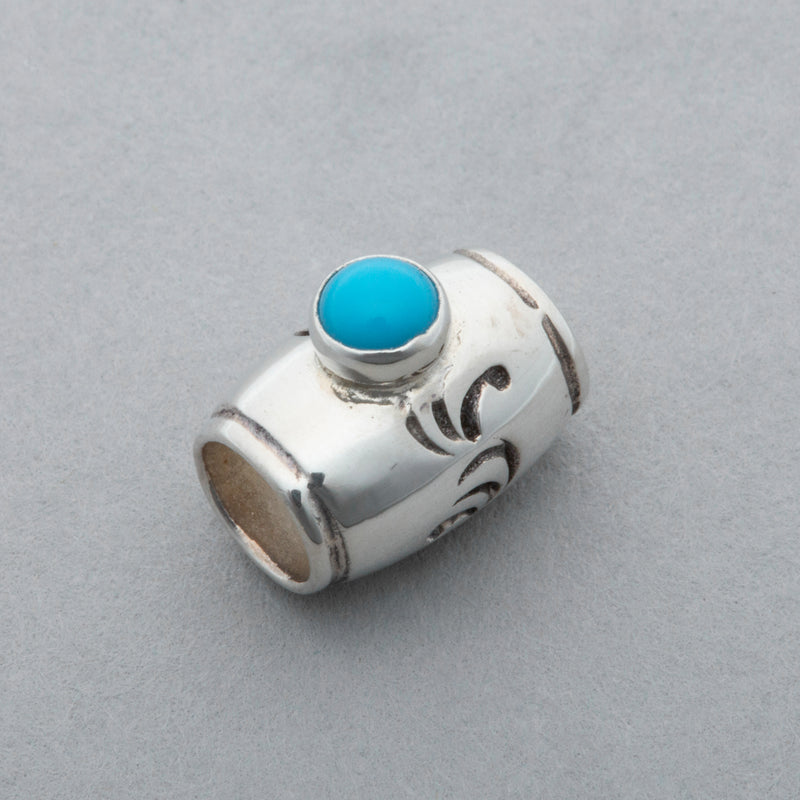 PBD-03 , SOLID SILVER  PIPE BEAD (TURQUOISE&ARABESQUE ACCENT）  /  銀無垢ターコイズ付唐草パイプビーズ