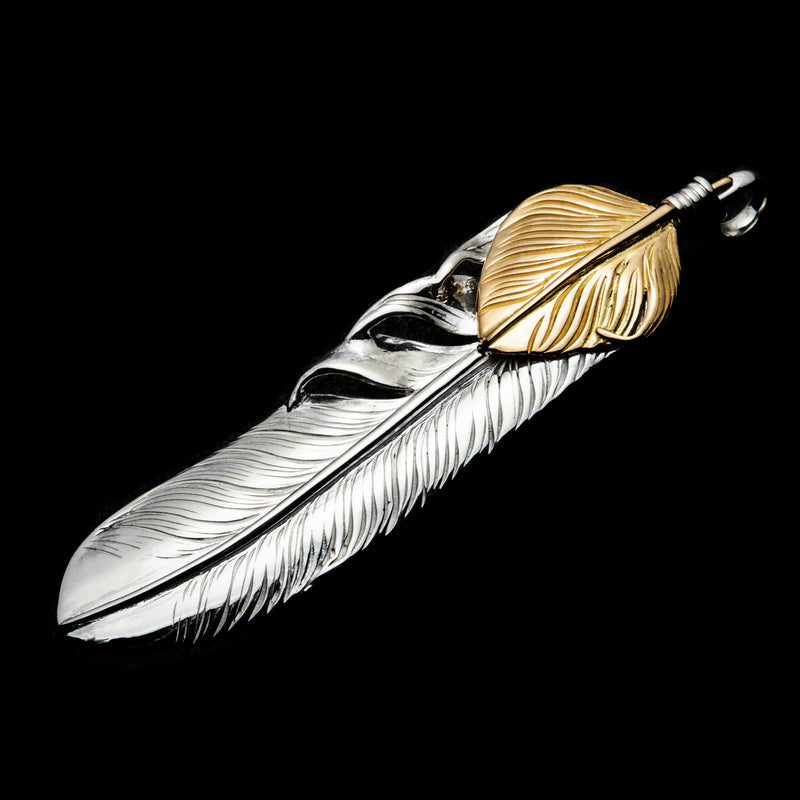 FT-02R , FEATHER PENDANT (18K GOLD ACCENT) , LARGE ,  RIGHT /  上金大フェザー(右)