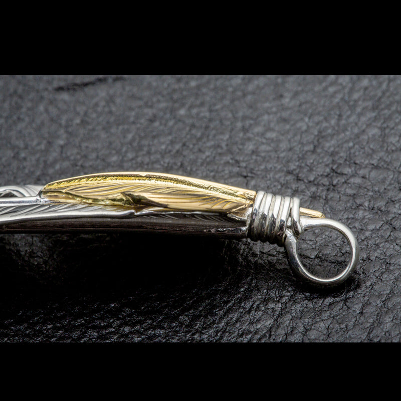 FT-02R , FEATHER PENDANT (18K GOLD ACCENT) , LARGE ,  RIGHT /  上金大フェザー(右)