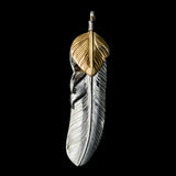 FT-02R , FEATHER PENDANT (18K GOLD ACCENT) , LARGE ,  RIGHT /  上金大フェザー(右)