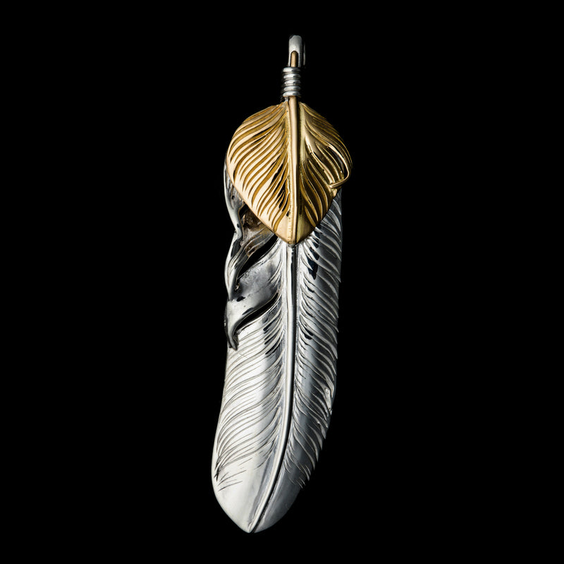 FT-02R , FEATHER PENDANT (18K GOLD ACCENT) , LARGE ,  RIGHT /  上金大フェザー(右)