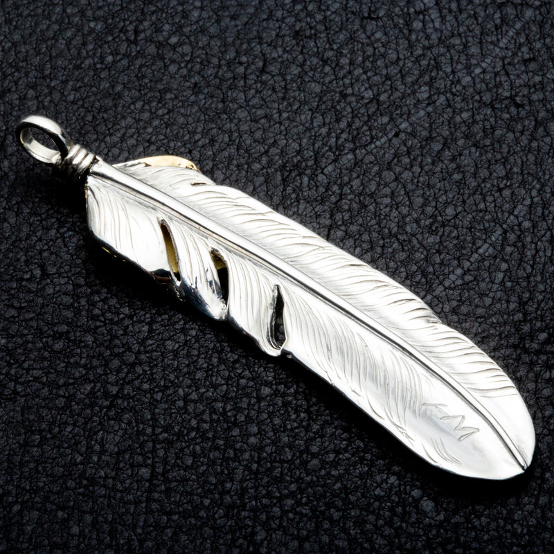 FT-02L , FEATHER PENDANT (18K GOLD ACCENT) , LARGE ,  LEFT /  上金大フェザー(左)