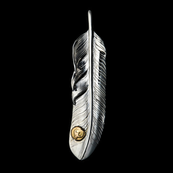 FT-03R , FEATHER PENDANT (18K GOLD ACCENT) , LARGE , RIGHT