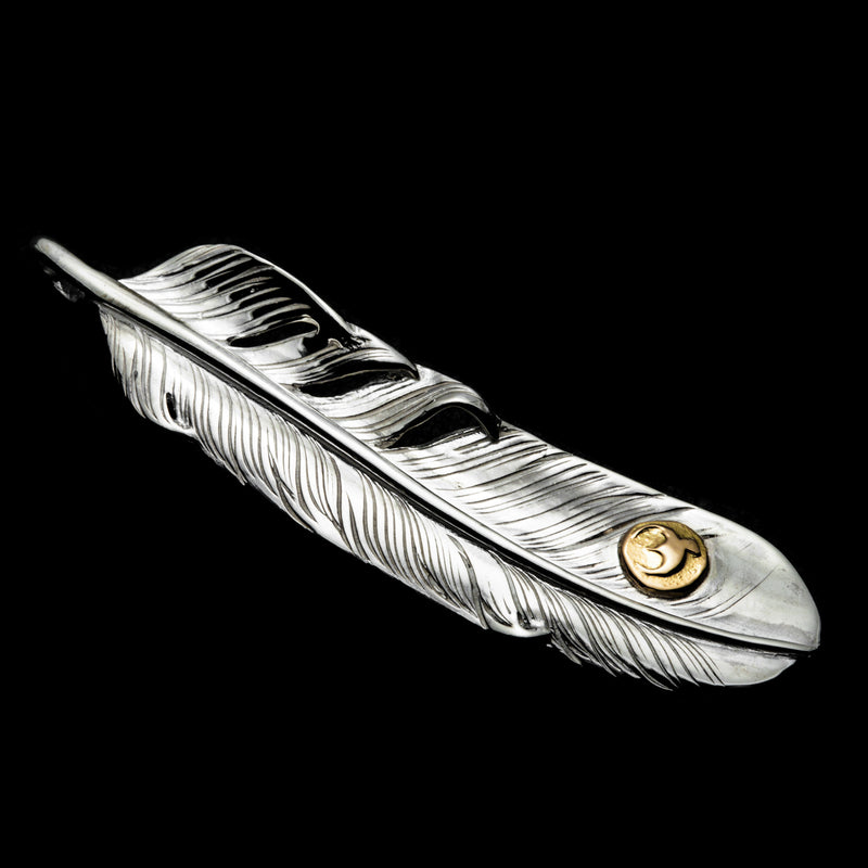 FT-03L , FEATHER PENDANT (18K GOLD ACCENT) , LARGE ,  LEFT /  K18メタル付大フェザー(左)