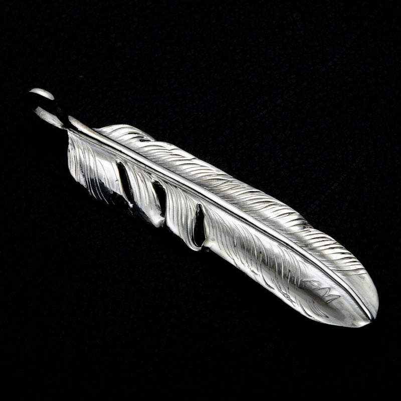FT-03L , FEATHER PENDANT (18K GOLD ACCENT) , LARGE ,  LEFT /  K18メタル付大フェザー(左)
