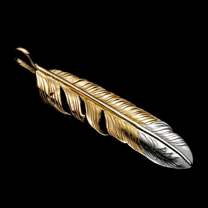 FT-30L , K18GOLD & PT900 FEATHER PENDANT, LARGE , LEFT /  先プラチナ全金大フェザー(左)