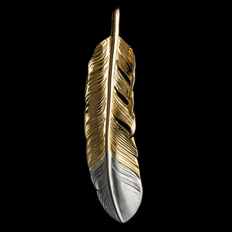 FT-30L , K18GOLD & PT900 FEATHER PENDANT, LARGE , LEFT /  先プラチナ全金大フェザー(左)