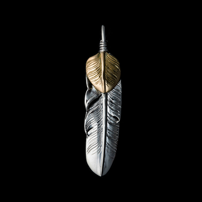 FT-06R , FEATHER PENDANT (18K GOLD ACCENT) , MEDUIM ,  RIGHT /  上金中フェザー(右)