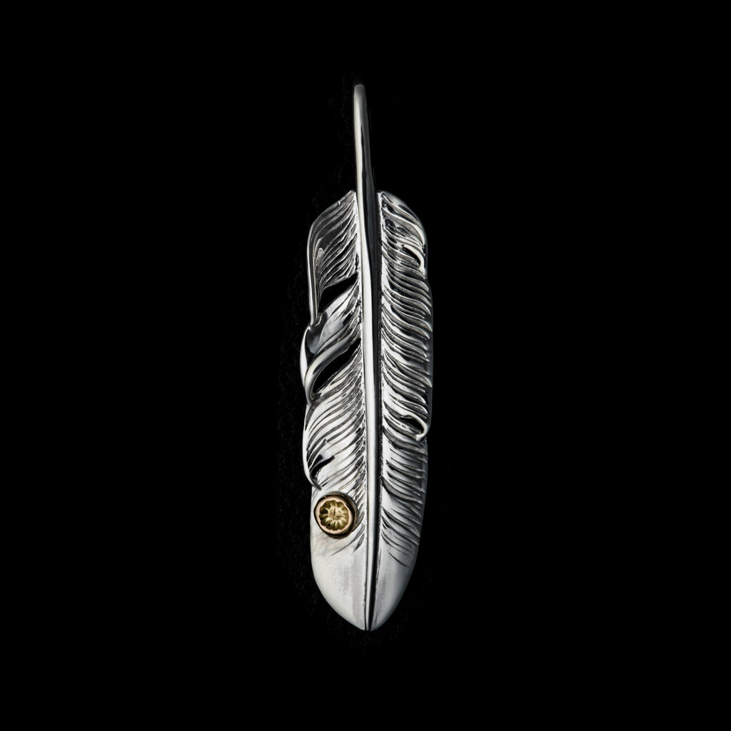 FT-07R , FEATHER PENDANT (18K GOLD ACCENT) , MEDUIM , RIGHT