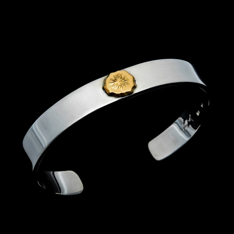 MOTOR BG-02 , FLAT BANGLE (18K GOLD ACCENT)  /  K18太陽スタンプメタル付平打ちバングル